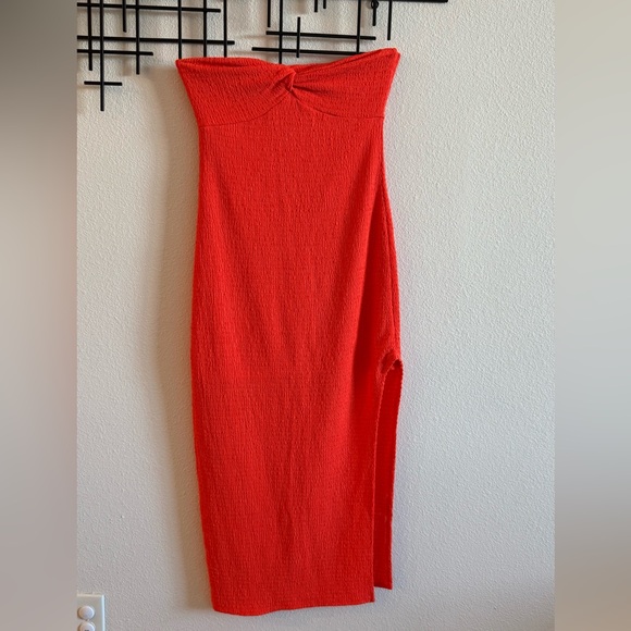 wild fable Dresses & Skirts - Wild Fable Blood Orange Strapless Midi Dress with Side Slit – Size M